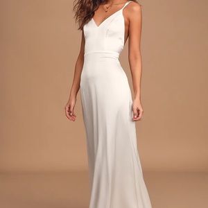 Lulus Luxe Living Ivory Satin Backless Maxi Dress (medium)